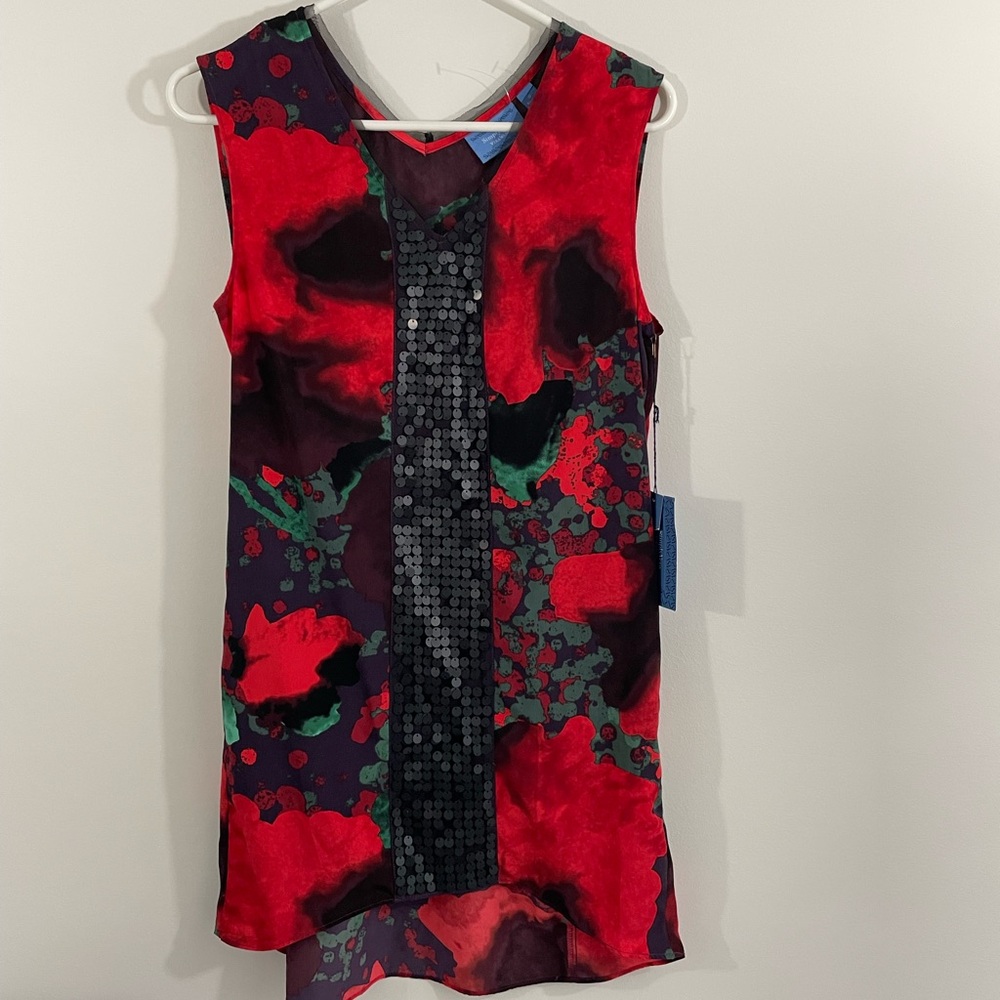 NEW Simply Vera Wang slip Dress womens small sleeveless Black Sequin red shift
